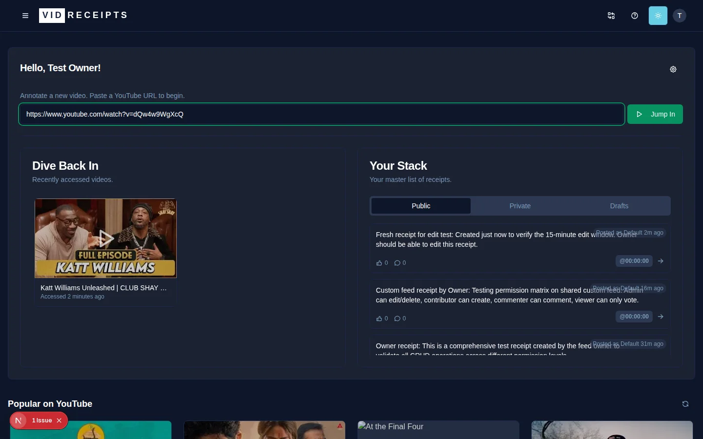 The video URL input where you paste any YouTube link